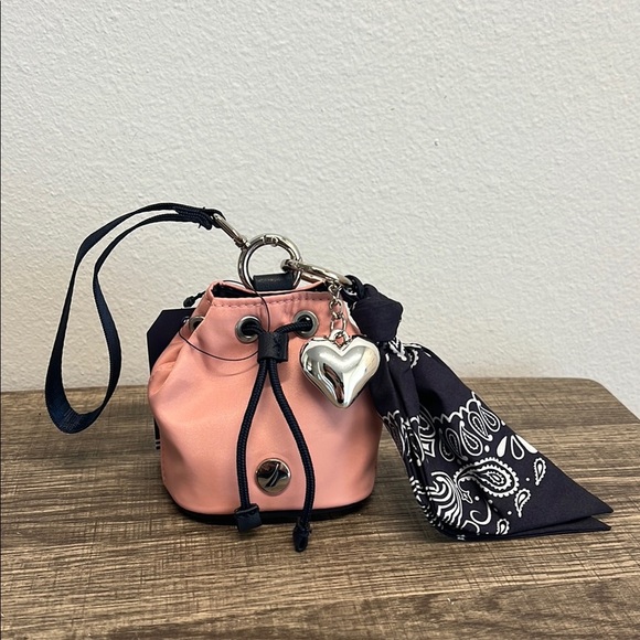 Nautica Handbags - Nautica | Pink Bucket Drawstring Wristlet Bag w/ Navy Mini Bandana/Heart Charm